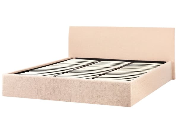 Seng Beige Boucle 180 x 200 cm Moderne To Mands Seng med Opbevaring Blød Sengegavl Dobbeltseng Sengeramme Retro Design