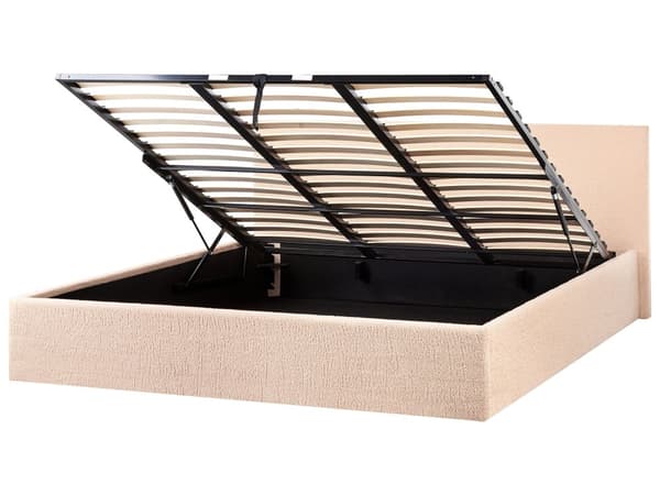 Seng Beige Boucle 180 x 200 cm Moderne To Mands Seng med Opbevaring Blød Sengegavl Dobbeltseng Sengeramme Retro Design