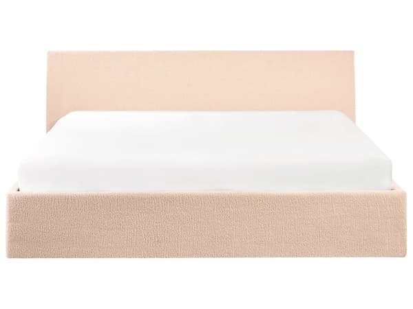 Seng Beige Boucle 180 x 200 cm Moderne To Mands Seng med Opbevaring Blød Sengegavl Dobbeltseng Sengeramme Retro Design