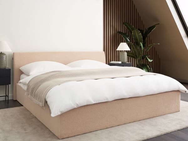 Seng Beige Boucle 180 x 200 cm Moderne To Mands Seng med Opbevaring Blød Sengegavl Dobbeltseng Sengeramme Retro Design