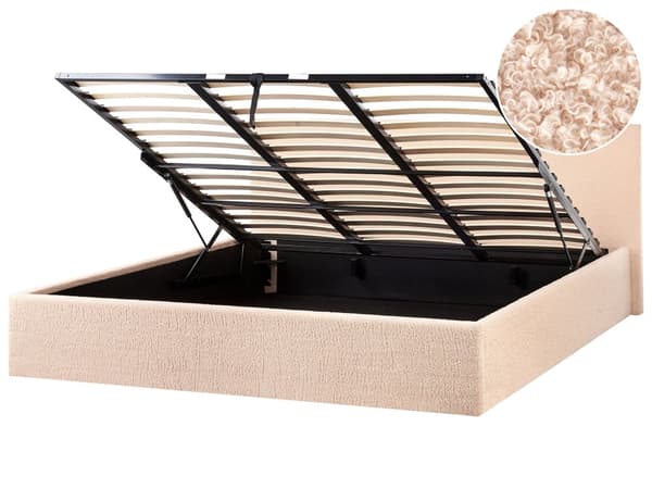 Seng Beige Boucle 180 x 200 cm Moderne To Mands Seng med Opbevaring Blød Sengegavl Dobbeltseng Sengeramme Retro Design