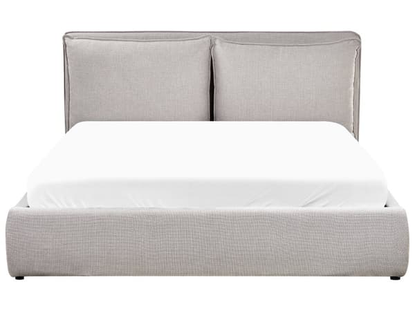 Ottomansk Seng 160 x 200 cm Lysegrått Stoff Polstret Ramme Pute Rygg Oppbevaring Koselig Soverom Moderne