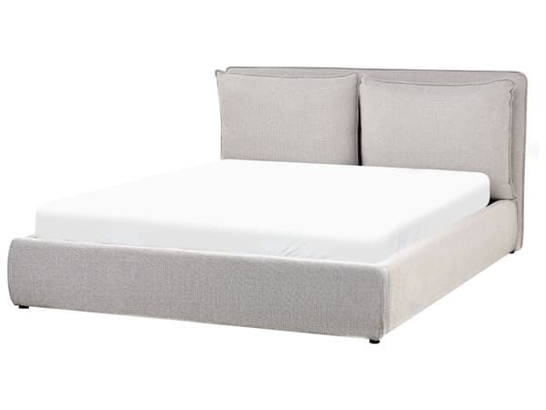 Ottomansk Seng 160 x 200 cm Lysegrått Stoff Polstret Ramme Pute Rygg Oppbevaring Koselig Soverom Moderne