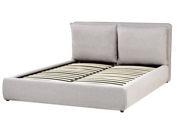 Ottomansk Seng 160 x 200 cm Lysegrått Stoff Polstret Ramme Pute Rygg Oppbevaring Koselig Soverom Moderne