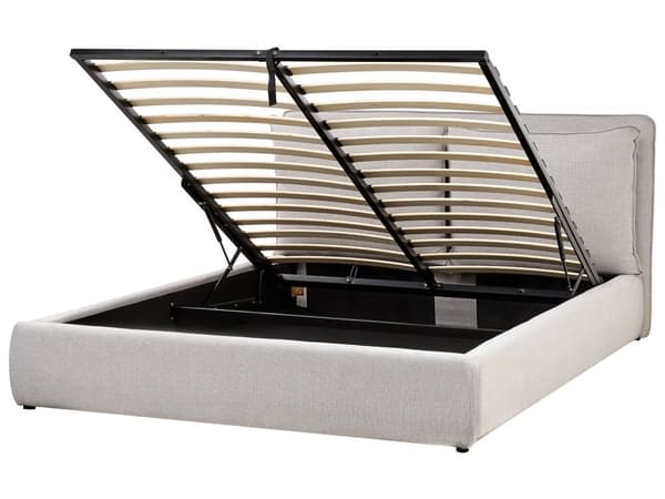 Ottomansk Seng 160 x 200 cm Lysegrått Stoff Polstret Ramme Pute Rygg Oppbevaring Koselig Soverom Moderne