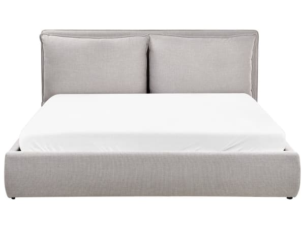 Ottomansk Seng 180 x 200 cm Lysegrått Stoff Polstret Ramme Pute Rygg Oppbevaring Koselig Soverom Moderne