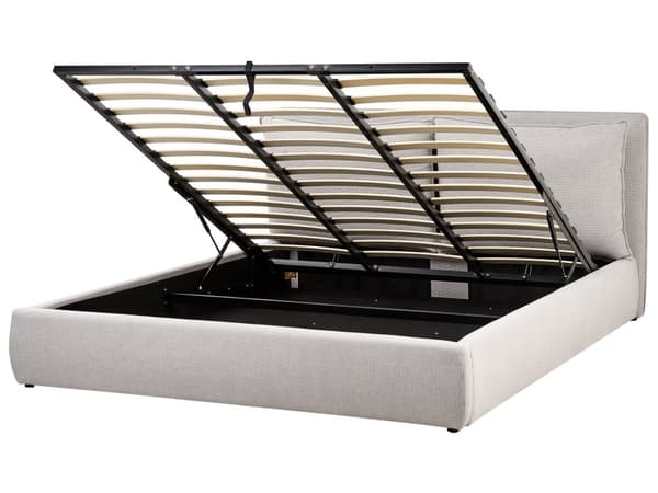 Ottomansk Seng 180 x 200 cm Lysegrått Stoff Polstret Ramme Pute Rygg Oppbevaring Koselig Soverom Moderne