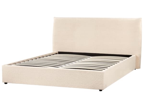 Seng Beige Boucle 160 x 200 cm Moderne To Mands Seng med Opbevaring Blød Sengegavl Dobbeltseng Sengeramme Retro Design