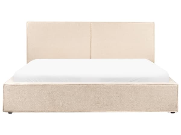 Seng Beige Boucle 180 x 200 cm Moderne To Mands Seng med Opbevaring Blød Sengegavl Dobbeltseng Sengeramme Retro Design