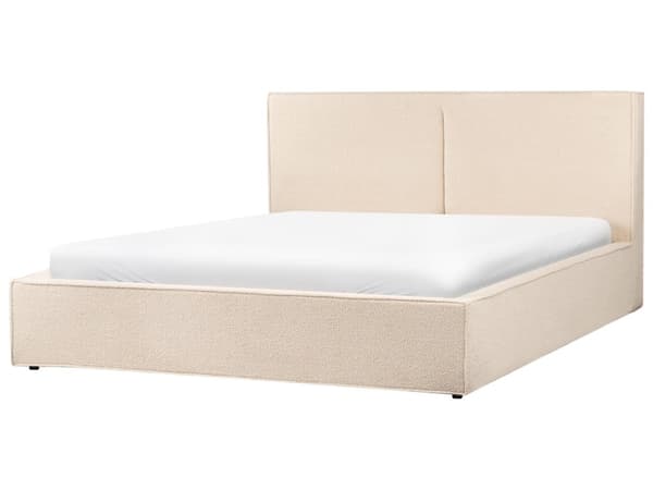 Seng Beige Boucle 180 x 200 cm Moderne To Mands Seng med Opbevaring Blød Sengegavl Dobbeltseng Sengeramme Retro Design