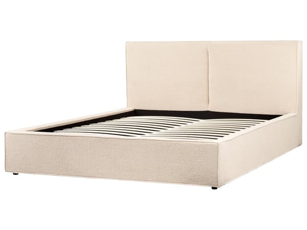 Seng Beige Boucle 180 x 200 cm Moderne To Mands Seng med Opbevaring Blød Sengegavl Dobbeltseng Sengeramme Retro Design