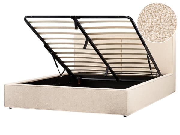 Seng Beige Boucle 180 x 200 cm Moderne To Mands Seng med Opbevaring Blød Sengegavl Dobbeltseng Sengeramme Retro Design