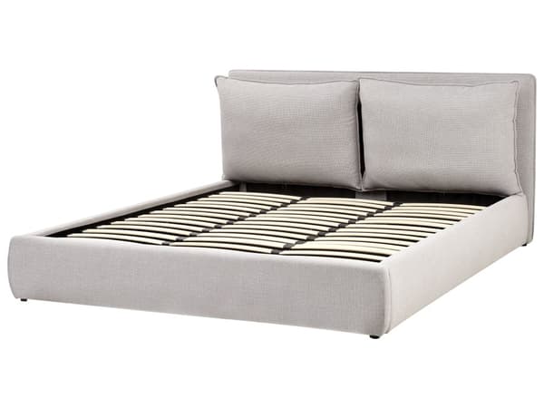 Seng Grå Polyester 180 x 200 cm Moderne To Mands Seng med Opbevaring Blød Sengegavl Dobbeltseng Sengeramme Retro Design