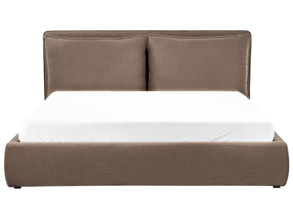 Seng Taupe Boucle 180 x 200 cm Moderne To Mands Seng med Opbevaring Blød Sengegavl Dobbeltseng Sengeramme Retro Design