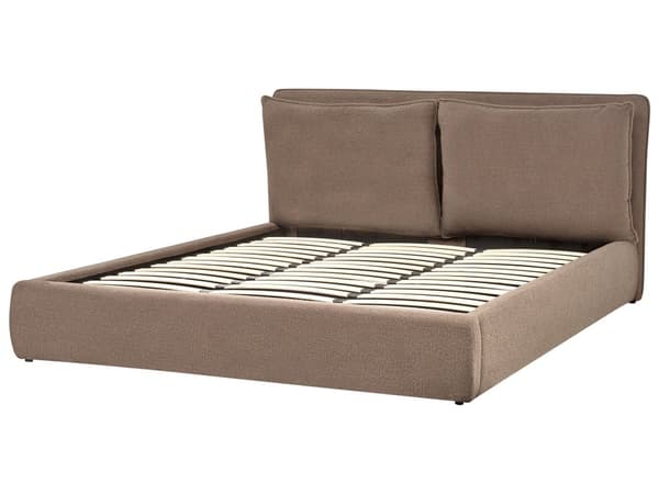 Seng Taupe Boucle 180 x 200 cm Moderne To Mands Seng med Opbevaring Blød Sengegavl Dobbeltseng Sengeramme Retro Design