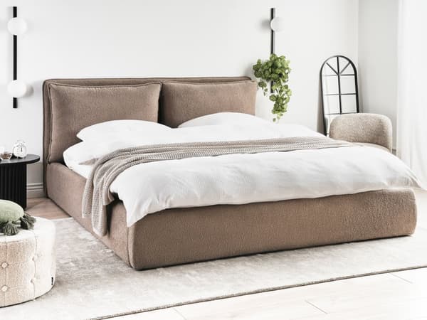 Seng Taupe Boucle 180 x 200 cm Moderne To Mands Seng med Opbevaring Blød Sengegavl Dobbeltseng Sengeramme Retro Design