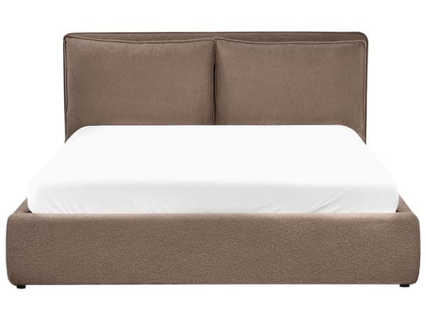Seng Taupe Boucle 160 x 200 cm Moderne To Mands Seng med Opbevaring Blød Sengegavl Dobbeltseng Sengeramme Retro Design