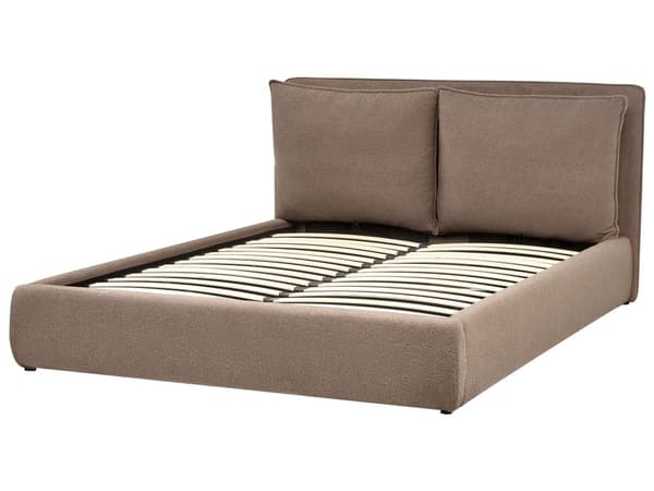 Seng Taupe Boucle 160 x 200 cm Moderne To Mands Seng med Opbevaring Blød Sengegavl Dobbeltseng Sengeramme Retro Design