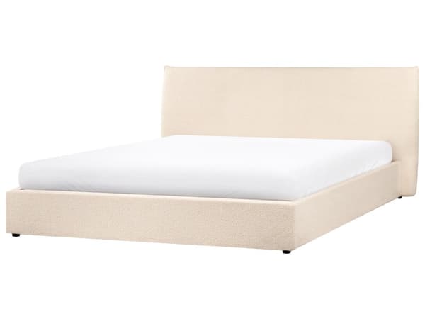 Seng Beige Boucle 180 x 200 cm Moderne To Mands Seng med Opbevaring Blød Sengegavl Dobbeltseng Sengeramme Retro Design