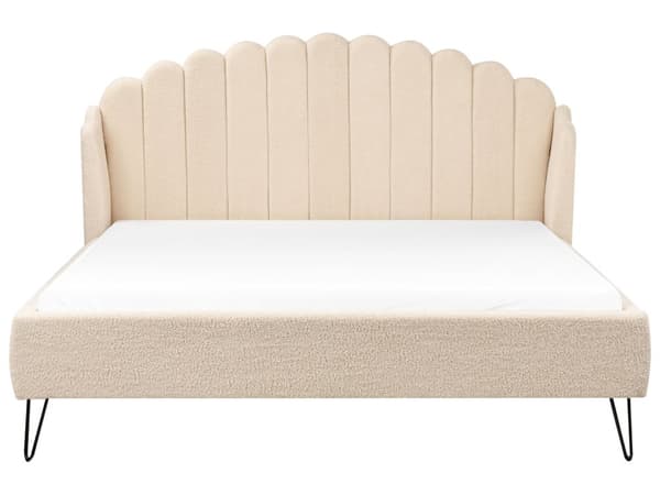 Sengeramme Beige Bouclé 180 x 200 cm Metallben Skjellformet sengegavl Retro og glamorøs stil Dobbeltseng Soverom