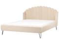 Miniatyrbilde 7 av 11: Sengeramme Beige Bouclé 180 x 200 cm Metallben Skjellformet sengegavl Retro og glamorøs stil Dobbeltseng Soverom