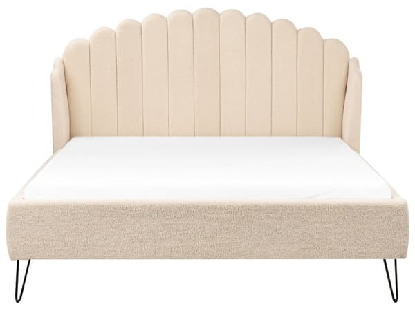 Sengeramme Beige Bouclé 140 x 200 cm Metallben Skjellformet sengegavl Retro og glamorøs stil Dobbeltseng Soverom