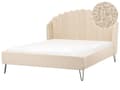 Miniatyrbilde 1 av 11: Sengeramme Beige Bouclé 160 x 200 cm Metallben Skjellformet sengegavl Retro og glamorøs stil Dobbeltseng Soverom