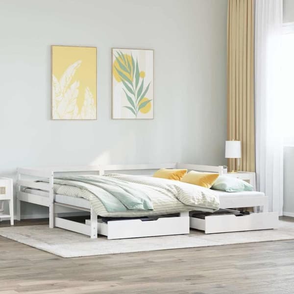 vidaXL Vuodesohva rullilla ja laatikoilla ei patjaa valkoinen 80x200cm