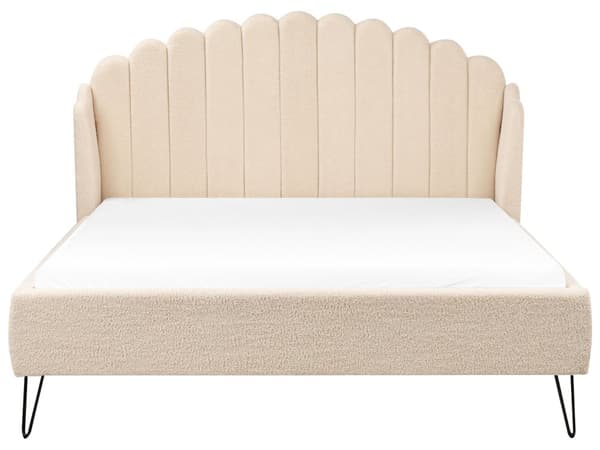 Seng Beige Boucle 160 x 200 cm Moderne To Mands Blød Sengegavl Dobbeltseng Sengeramme Retro Design Stofseng Plys