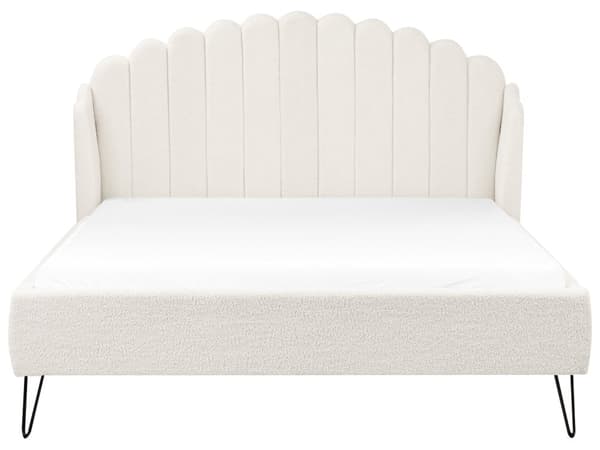 Seng Off White Boucle 140 x 200 cm Dekorativ Tre Kvart Seng med Sengegavl Halvanden Mands Kvalitetseng Stofseng Teenageværelse