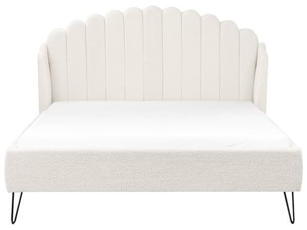 Seng Off White Boucle 160 x 200 cm Moderne To Mands Blød Sengegavl Dobbeltseng Sengeramme Retro Design Stofseng Plys