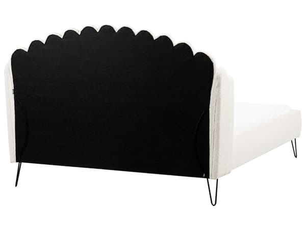 Seng Off White Boucle 160 x 200 cm Moderne To Mands Blød Sengegavl Dobbeltseng Sengeramme Retro Design Stofseng Plys