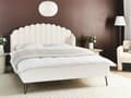Miniatyrbillede 2 af 11: Seng Off White Boucle 160 x 200 cm Moderne To Mands Blød Sengegavl Dobbeltseng Sengeramme Retro Design Stofseng Plys