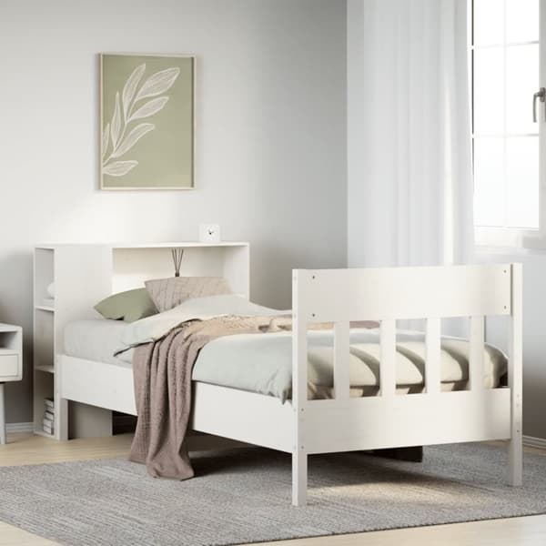 vidaXL seng med reol uden madras 75x190 cm massivt fyrretræ hvid