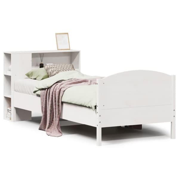 vidaXL seng med reol uden madras 75x190 cm massivt fyrretræ hvid