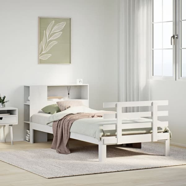 vidaXL seng med reol uden madras 75x190 cm massivt fyrretræ hvid