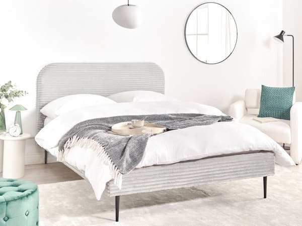 Sengeramme Lysegrå Kordfløyel 140 x 200 cm Polstret Sengeramme med Brede Rygger