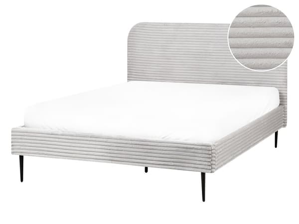 Sengeramme Lysegrå Kordfløyel 140 x 200 cm Polstret Sengeramme med Brede Rygger