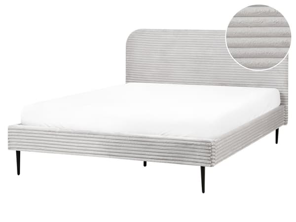 Sengeramme Lysegrå Kordfløyel 160 x 200 cm Polstret Sengeramme med Brede Rygger