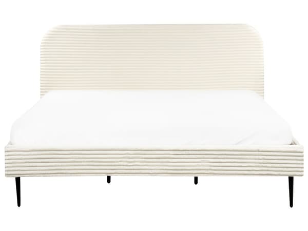 Sengeramme Off-White Kordfløyel 180 x 200 cm Polstret Sengeramme med Brede Rygger