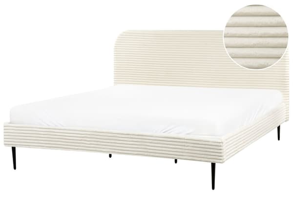 Sengeramme Off-White Kordfløyel 180 x 200 cm Polstret Sengeramme med Brede Rygger