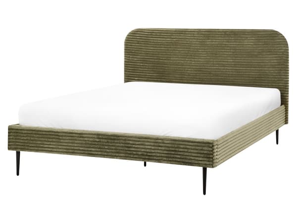 Sengeramme Grønn Kordfløyel 160 x 200 cm Polstret Sengeramme med Brede Rygger
