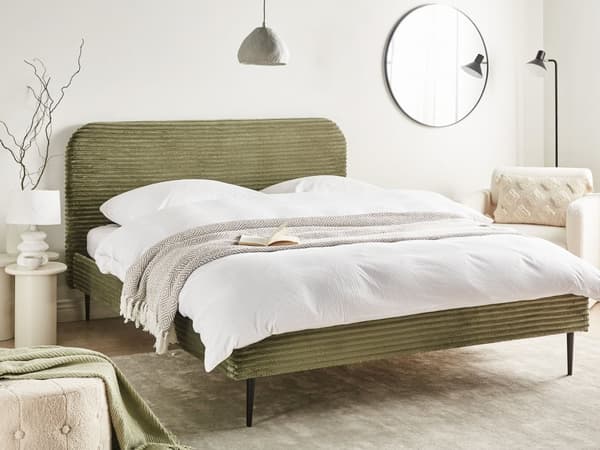 Sengeramme Grønn Kordfløyel 160 x 200 cm Polstret Sengeramme med Brede Rygger