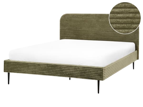 Sengeramme Grønn Kordfløyel 160 x 200 cm Polstret Sengeramme med Brede Rygger
