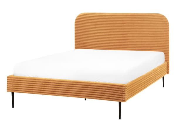 Sengeramme Oransje Kordfløyel 140 x 200 cm Polstret Sengeramme med Brede Rygger
