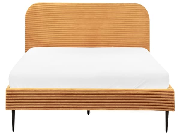 Sengeramme Oransje Kordfløyel 140 x 200 cm Polstret Sengeramme med Brede Rygger