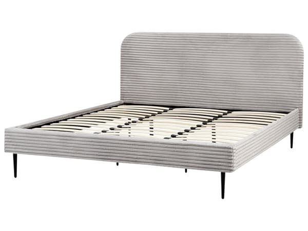 Seng Grå Fløjl 180 x 200 cm Moderne Dobbeltseng Stof To Mands Seng Lav Sengeramme Minimalistisk Design