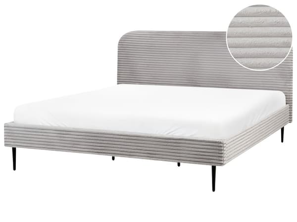 Seng Grå Fløjl 180 x 200 cm Moderne Dobbeltseng Stof To Mands Seng Lav Sengeramme Minimalistisk Design