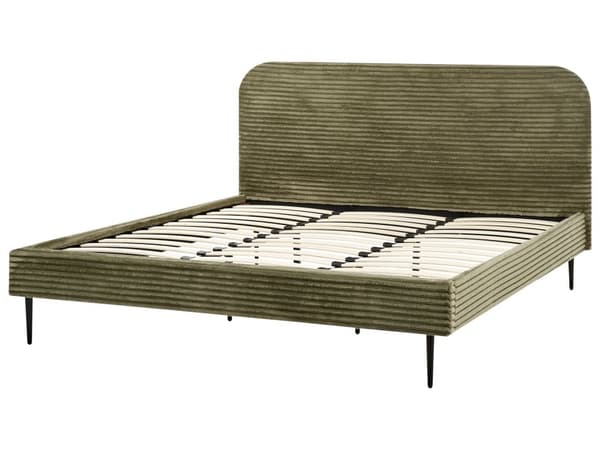 Seng Grøn Fløjl 180 x 200 cm Moderne Dobbeltseng Stof To Mands Seng Lav Sengeramme Minimalistisk Design