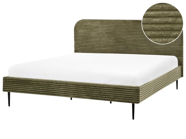 Seng Grøn Fløjl 180 x 200 cm Moderne Dobbeltseng Stof To Mands Seng Lav Sengeramme Minimalistisk Design